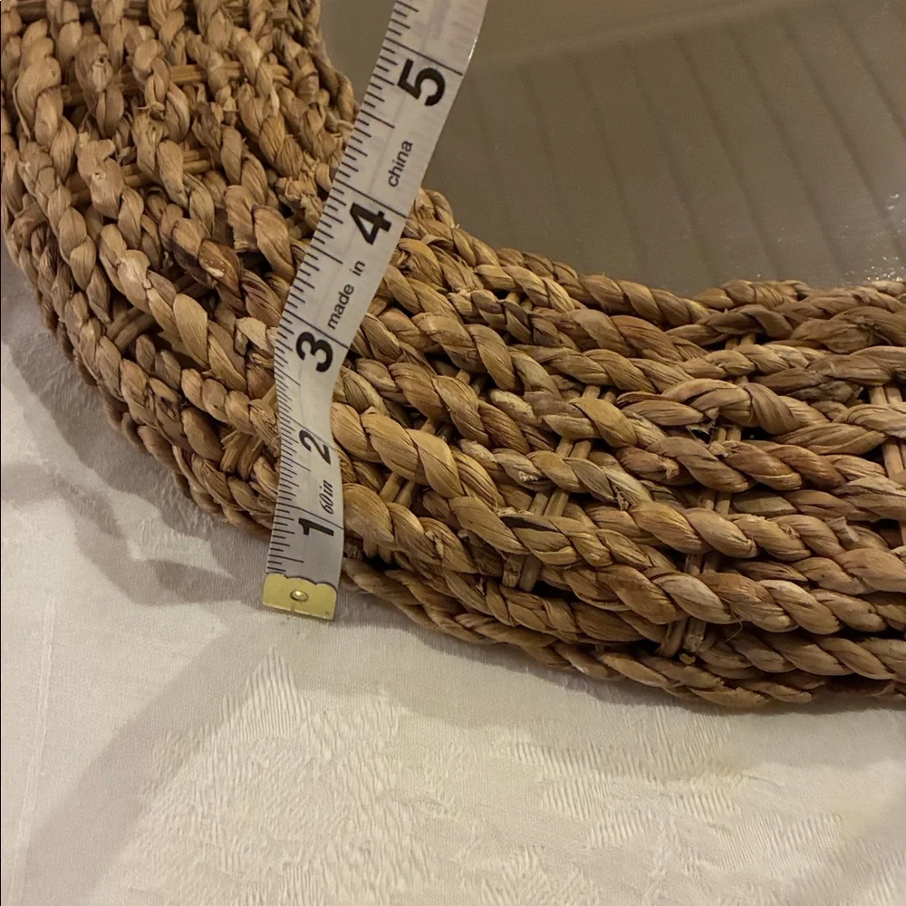 Nautical Mirror Natural 17” Woven Mirror/Center Console Tray W/ Hook to Hang NWT